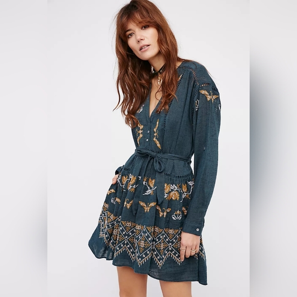 Free People Blue and Gold High Low Dress - Picture 1 of 14